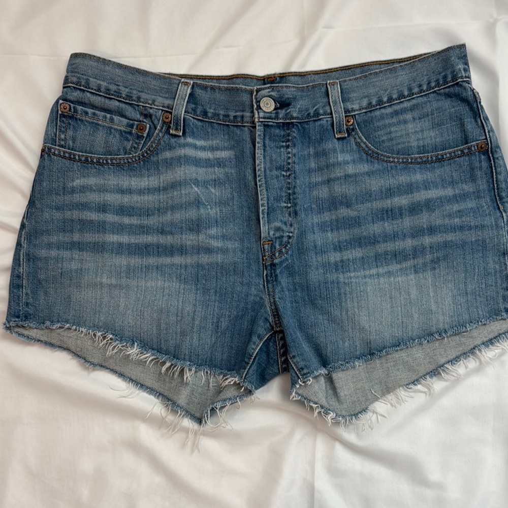 Levi's Blue Jean Shorts with Distressed Frayed Hem